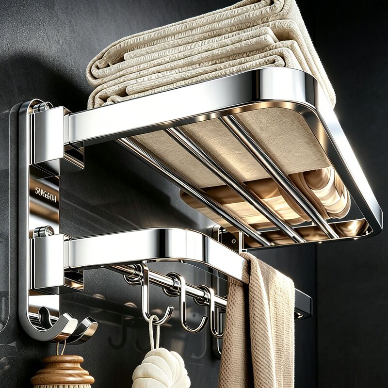 304 Stainless Steel Bathroom Towel Rack, No-Drill Bathroom Storage Rack, Integrated Wall-Mounted Towel Rack Set