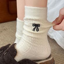 袜子女款秋冬季中筒袜刺绣蝴蝶结堆堆袜百搭美拉德女袜诸暨袜子