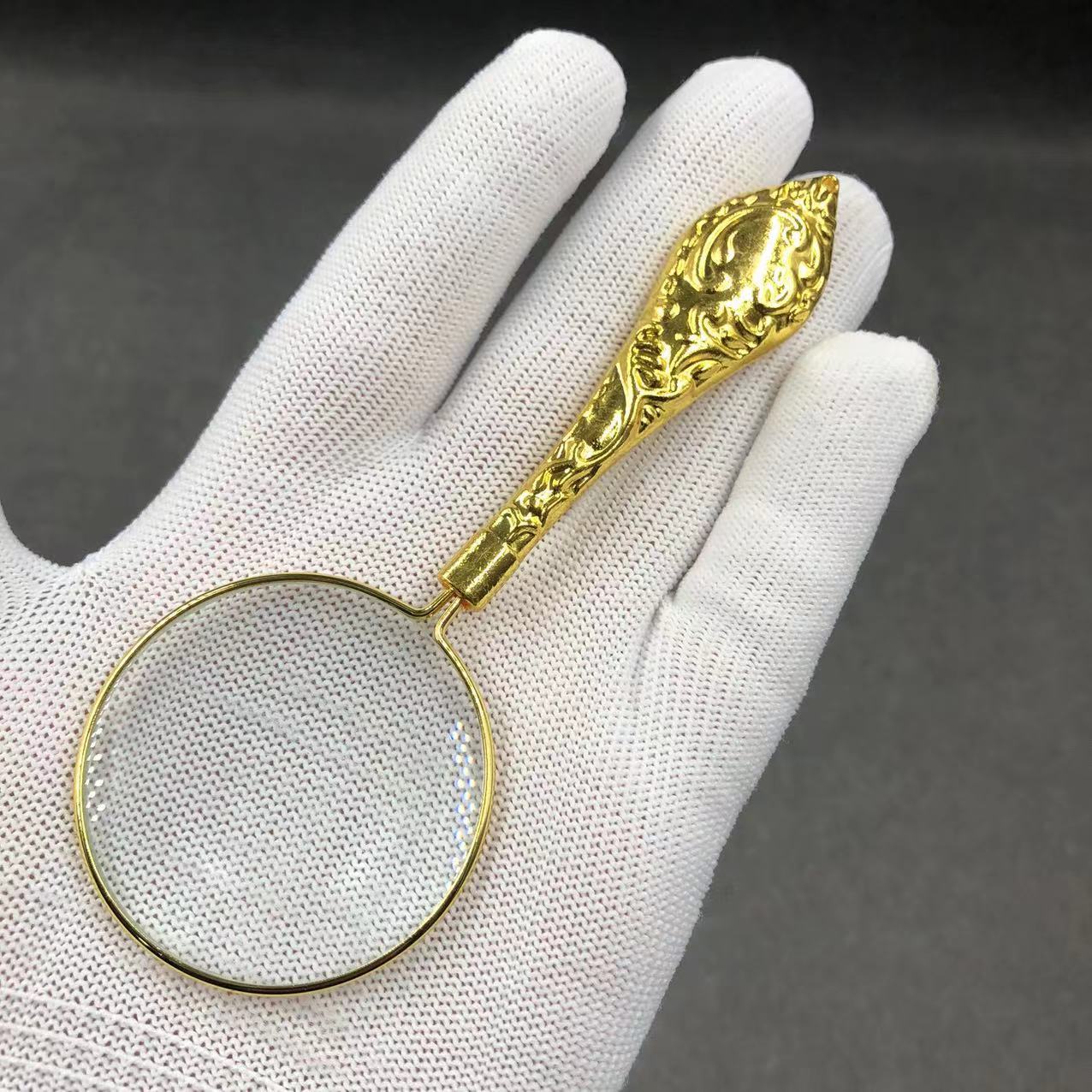 热销 欧式金边放大镜10倍复古学习办公手持金属金柄放大镜显微镜