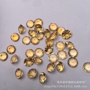 Natural Citrine Round Ring Surface Loose Stone Faceted Pointed Bottom Full Body Necklace Ring Inlaid with Stones Wholesale