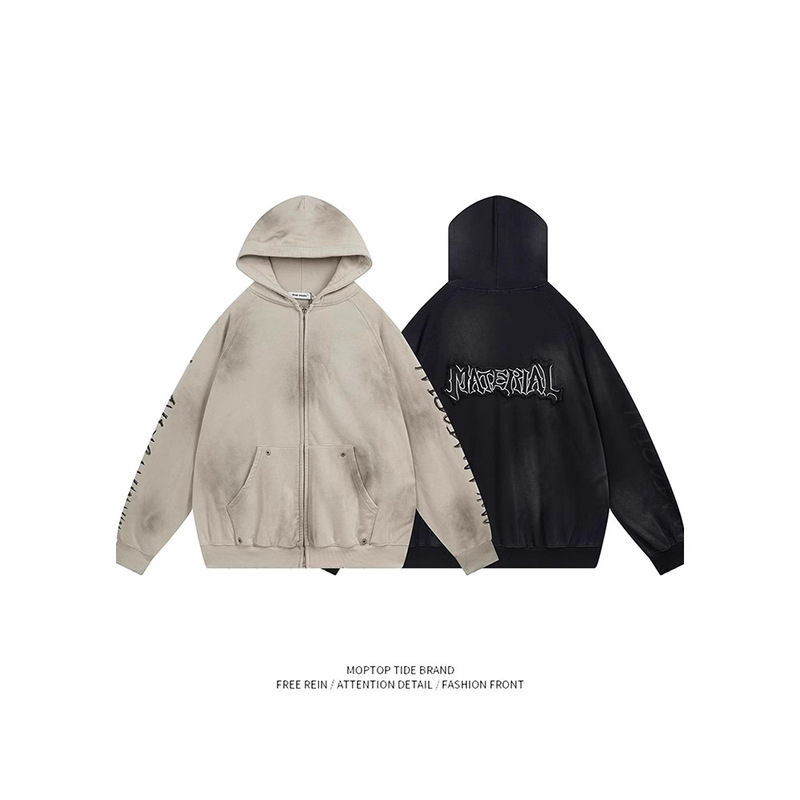 American Heavy Dirty Dyed Distressed Hooded Sweatshirt Men's Spring and Autum New Cardigan Zipper Couple Hoodie Jacket Trendy American Heavy Dirty Dyed Distressed Hooded Sweatshirt Men's Spring and Autum New Cardigan Zipper Couple Hoodie Jacket Trendy