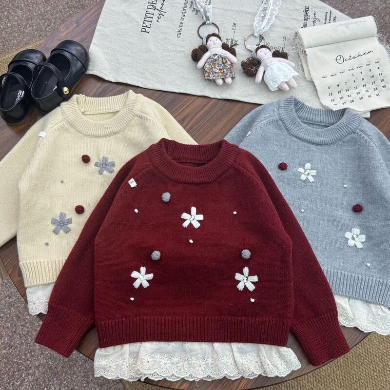 Girls' Knitwears, Winter Clothes, Fashionable New Styles, Baby Girl's Knitwears, Handmade Flower-Style Lace Tops Girls' Knitwears, Winter Clothes, Fashionable New Styles, Baby Girl's Knitwears, Handmade Flower-Style Lace Tops