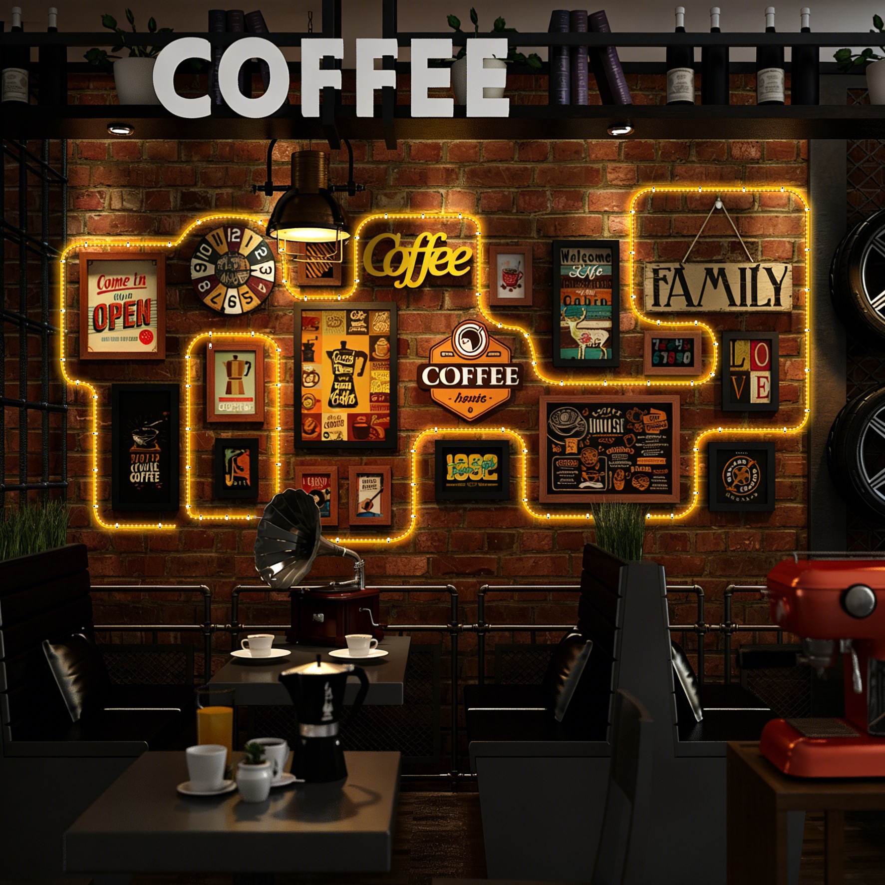 High Polymer_Kf02 Retro Cafe Decorative Painting Wall Stickers Leisure Area Wall Decoration Combination Photo Frame Accessories Photo Wall