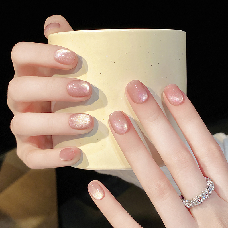 Pink Crystal Cat-Eye Handmade Short Nails with a High-End Feel, Ready-Made Nail Art, Fake Nail Stickers, 2026 New Year Edition Pink Crystal Cat-Eye Handmade Short Nails with a High-End Feel, Ready-Made Nail Art, Fake Nail Stickers, 2026 New Year Edition