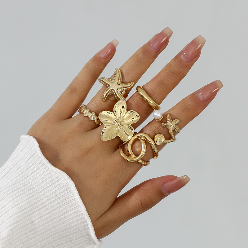 Estilo explosivo transfronterizo europeo y americano, gota de agua brillante, abrazo, anillo abierto, pliegues de metal líquido, anillo cruzado irregular image 11