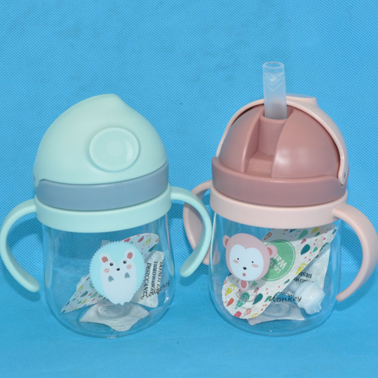 Zhaolong 2121 niños de paja taza de plástico portátil al aire libre 250ml bebé beber taza estudiante Flip aprendizaje beber taza
