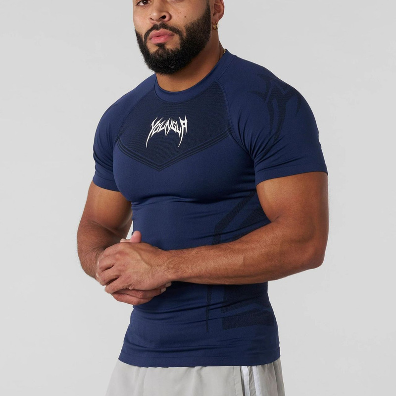 Youngla American-Style Summer New Men's Short-Sleeved Jogger Sports Fitness Running Training Quick-Drying Tight-Fitting T-Shirt