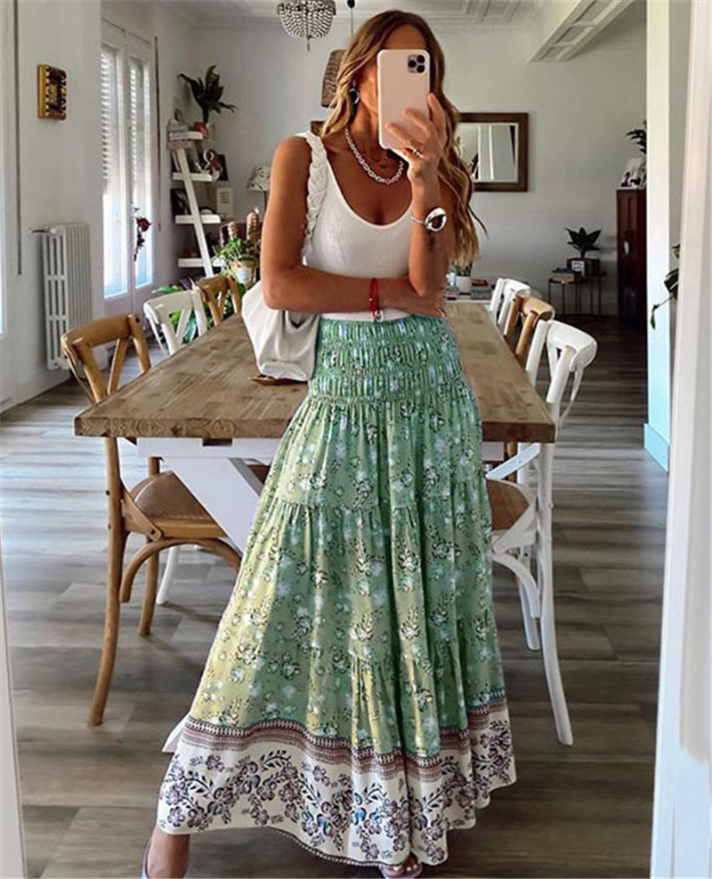 Printing Pattern Summer Season Women'S Gender Printing Design Streetwear Style Summer Streetwear Printing Polyester Maxi Long Dress Skirts