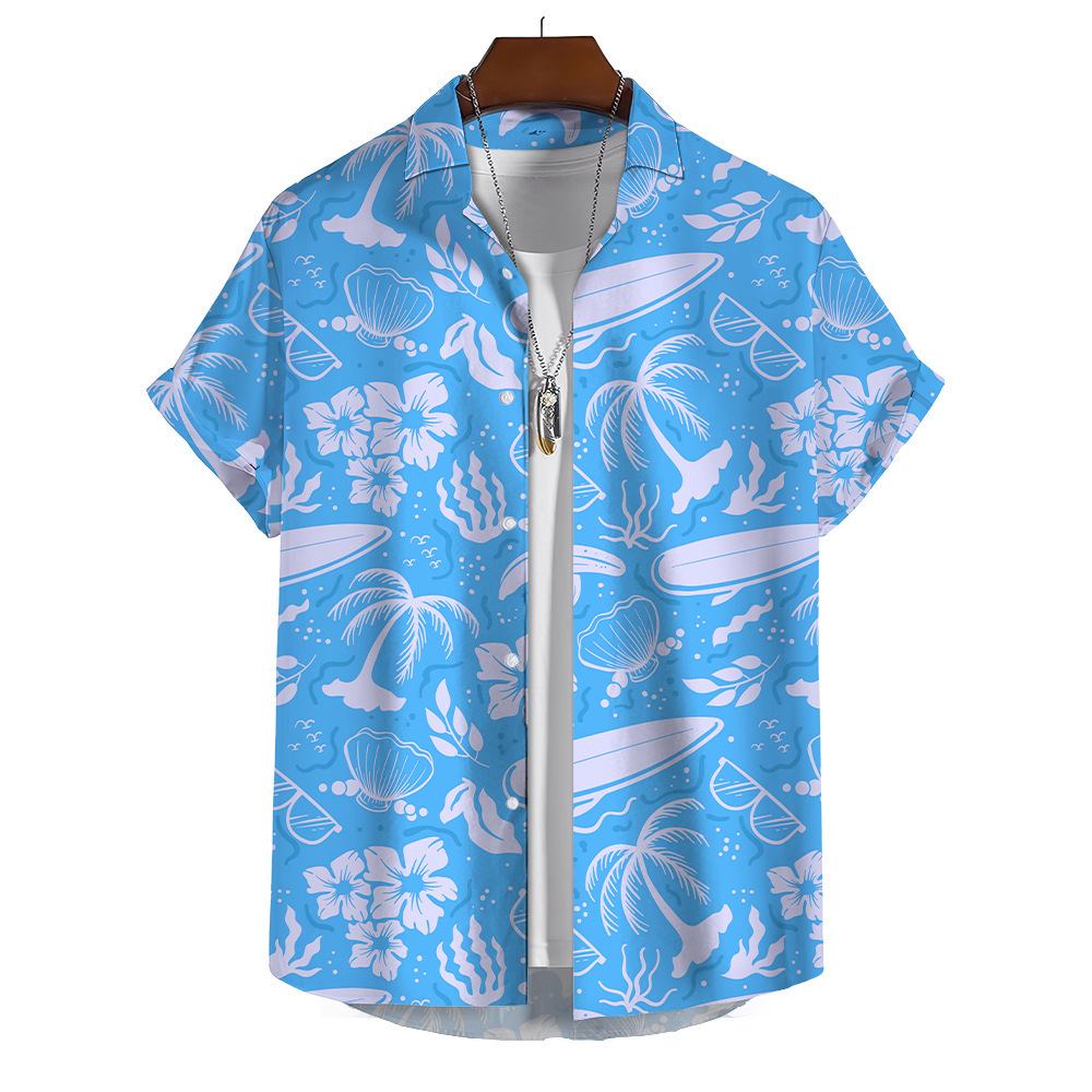 2024 Camisa transfronteriza de manga corta para hombre de primavera y otoño Camisa impresa digital 3D Camisa hawaiana de árbol de coco de fábrica