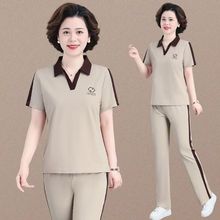 休闲运动服中年运动百搭夏装妈妈新款洋气夏季短袖女装休闲两件套