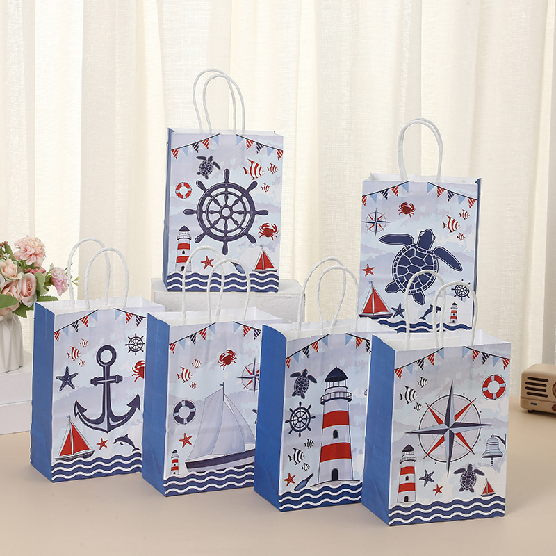 New cross-border nautical series kraft paper tote bags, shopping packaging bags, party and holiday gift bags wholesale New cross-border nautical series kraft paper tote bags, shopping packaging bags, party and holiday gift bags wholesale