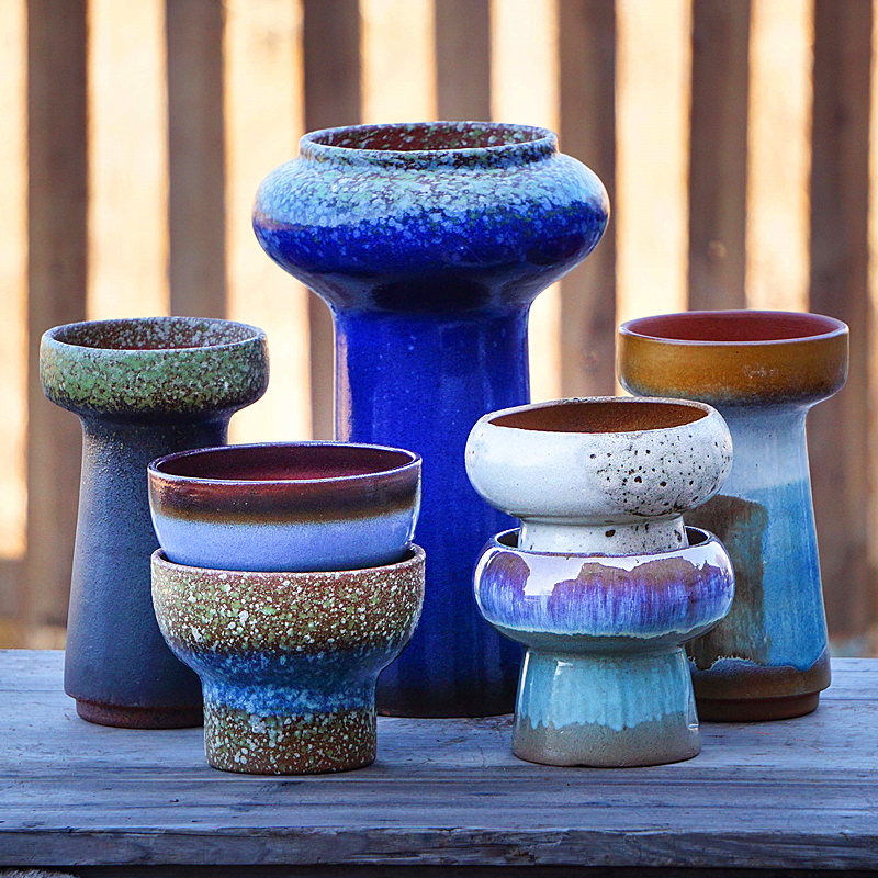 Fleshy Flower Pot Slight Flaw Hot Pot Pot Mushroom Pottery Large Diameter Simple Green Plant Ebony Old Pile Cliff Pottery Pot