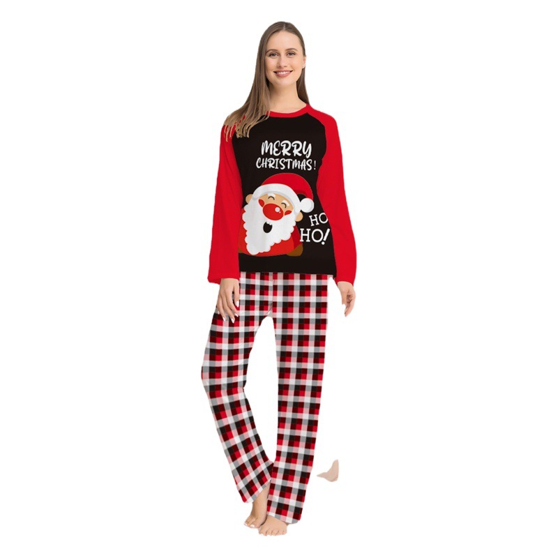2023 Europe and America Amazon Cross-border New Letter Plaid Christmas Parent-child Printed Home Clothes Pajamas