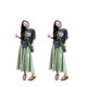 Summer clothes with age-reducing wear a set of fashionable summer dopamine green striped half-length skirt two-piece suit