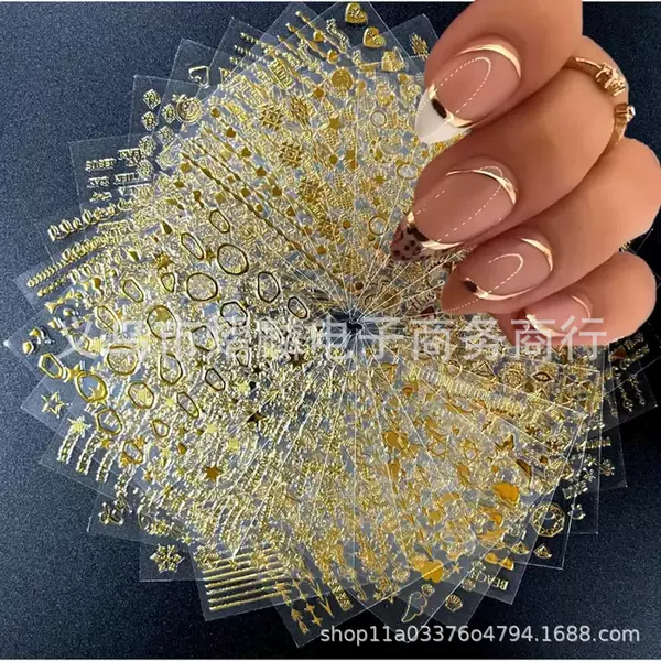 Cross-Border Popular Hot Stamping Stickers English Letters Animal Love Lines Nail Stickers with Adhesive Backing Self-Adhesive Wholesale