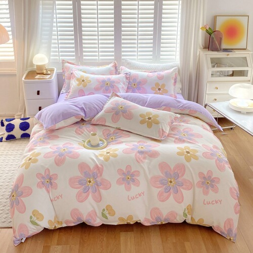 2024 Cartoon Student Bare Sleep Thick Fuzzy Four-Piece Set Bedding Set Student Dorm Three-Piece Bedding Supplies