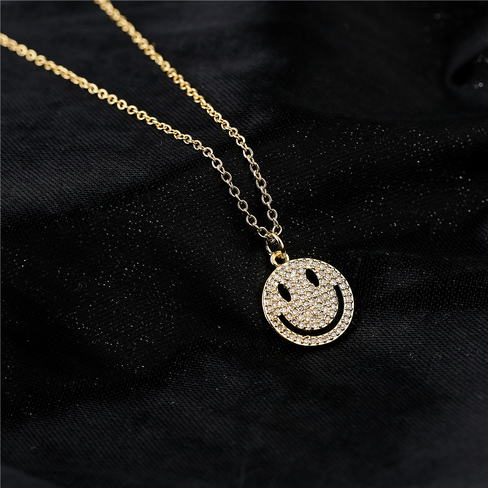 European cute smiley gadgets pendant copper micro-inlaid zircon necklace