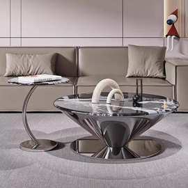 飞碟茶几极简不锈钢网红大理石客厅简约现代轻奢时尚圆形茶桌