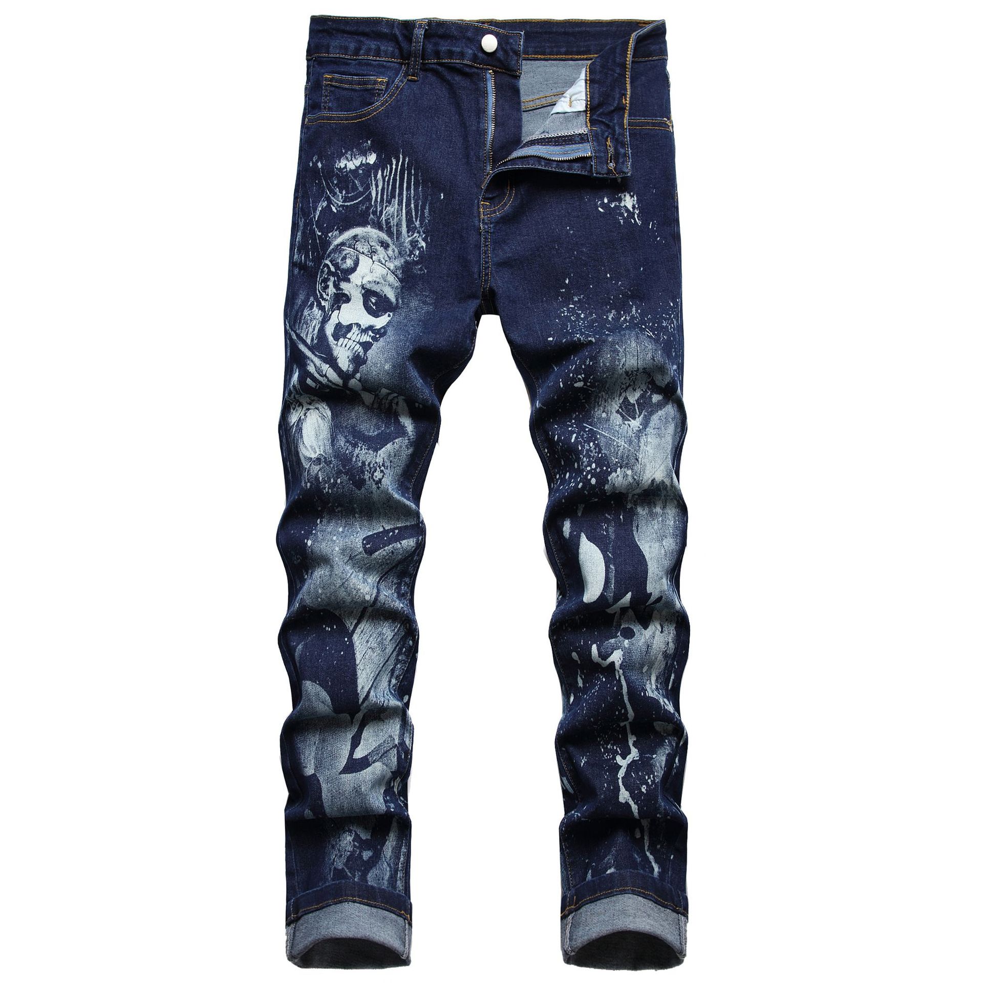 Cross-Border hombres 3D impreso stretch jeans personalidad patrón de moda casual hombres slim fit pantalones de mezclilla