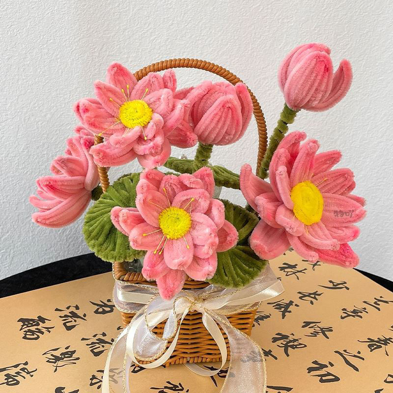 Día del maestro creativo tejido a mano lirio girasol loto torsión palo canasta de flores hecha a mano DIY material paquete regalo