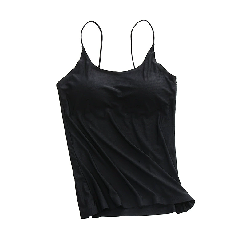 Бесшовная топик camisole из шелка-льда, вкладыши с фиксированными чашками, дышащий красивый спина жилета