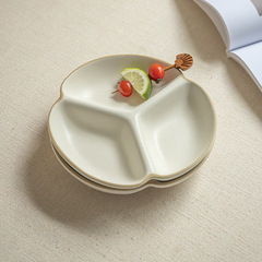 シンプル風陶磁器三格皿減脂定量分食皿家庭用朝食皿果物皿おかず皿餃子皿