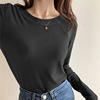 Velvet demi-season fitted long-sleeve, top for leisure for elementary school students, T-shirt, round collar