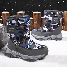 童鞋男童棉靴儿童加绒加厚保暖棉鞋防水中大童女童靴子防滑雪地靴