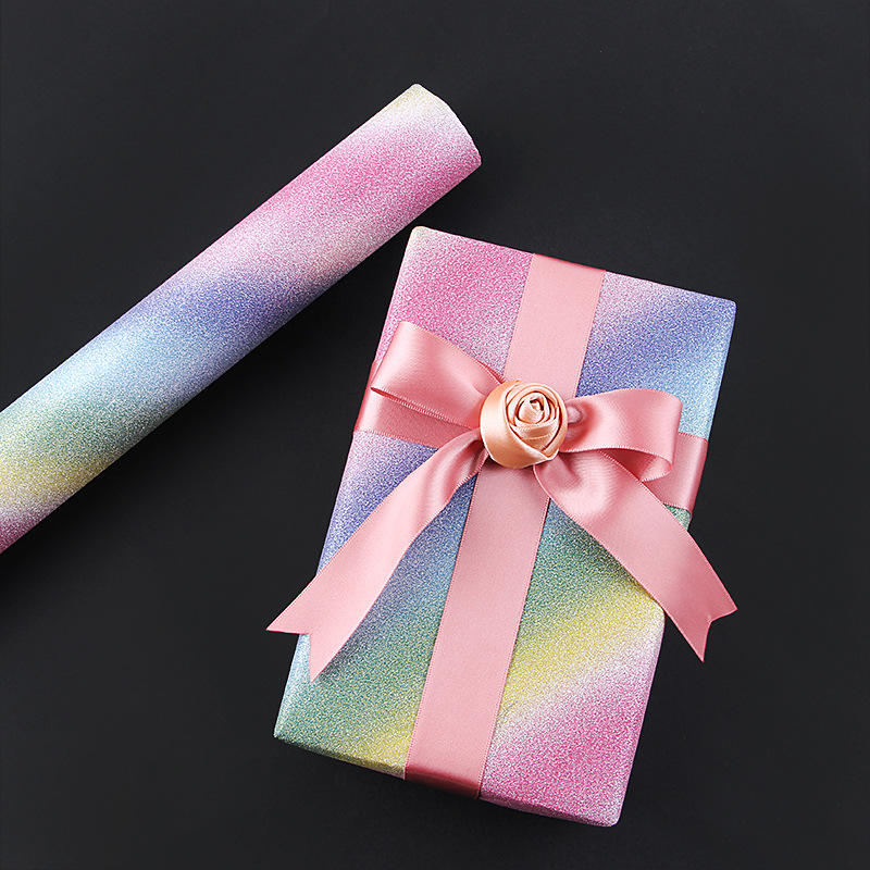 Papel especial de Amazon, papel brillante, papel de regalo, papel con purpurina, papel recubierto con película multicolor, papel de regalo al por mayor, recuerdos