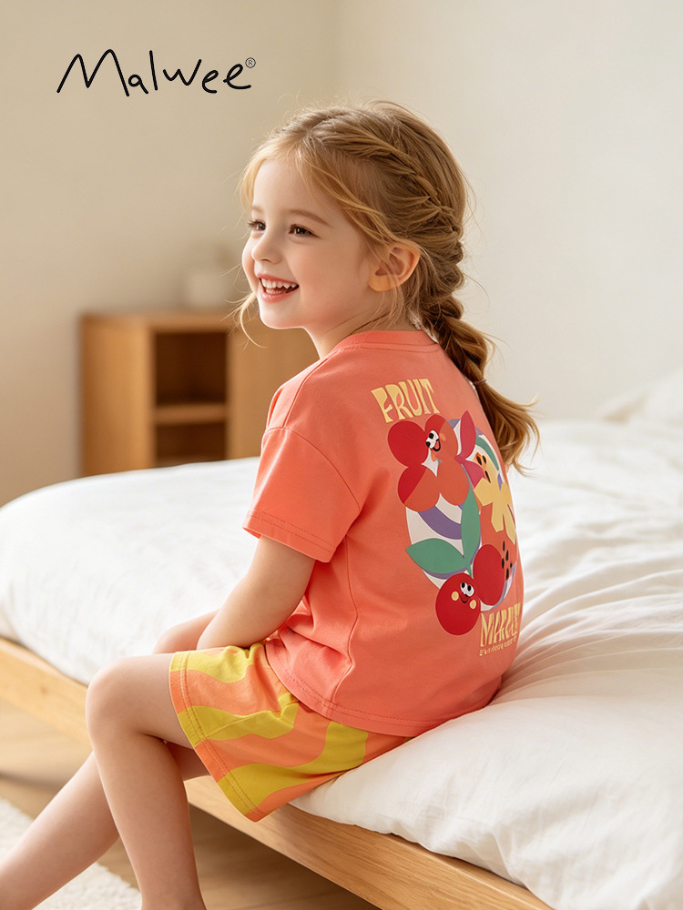 Malwee transfronterizo nuevo conjunto de niñas verano simple versátil europeo y americano de tendencia para niños pequeños y medianos niños cómodos dos piezas