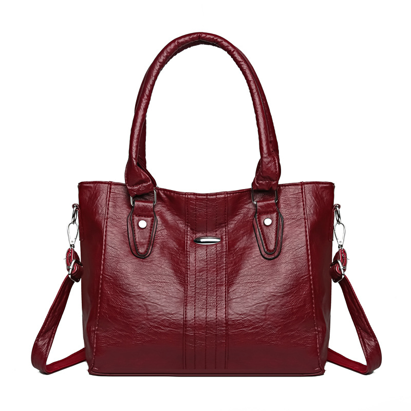 One‑shoulder polyurethane handbag, capacious handheld tote with detachable strap