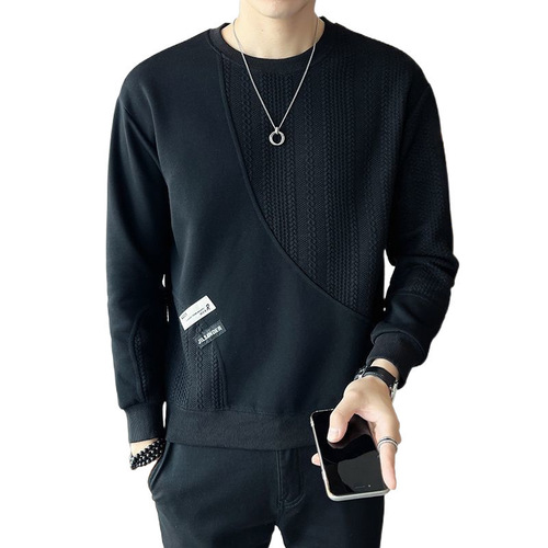 Spring and Autumn New American Loose Casual Heavyweight Sweatshirt Men's Trendy Brand Matchable Long-Sleeved Round Neck Top