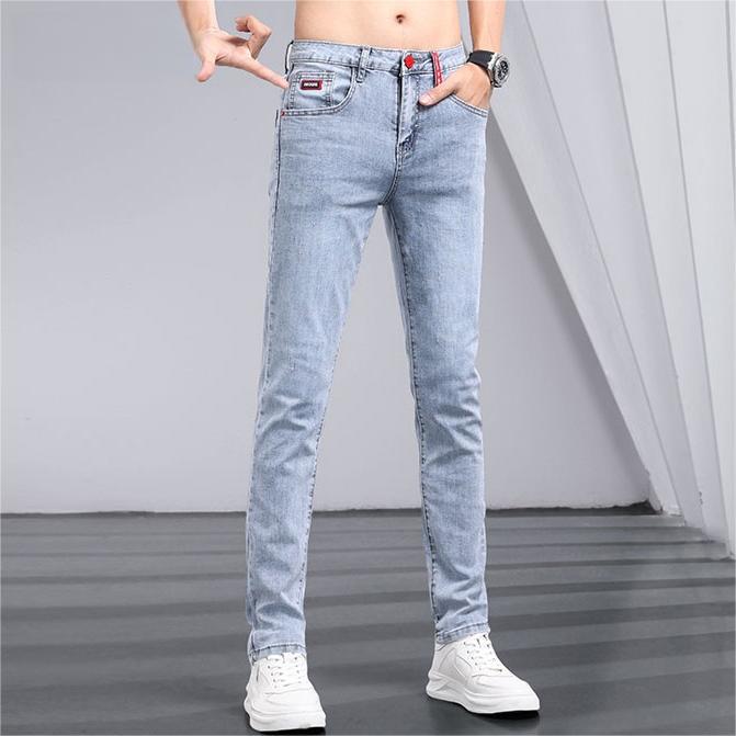 Jeans extensibles haut de gamme pour hommes au printemps et en automne, version coréenne de pantalons slim à petites jambes, marque tendance minimaliste_voghion.com