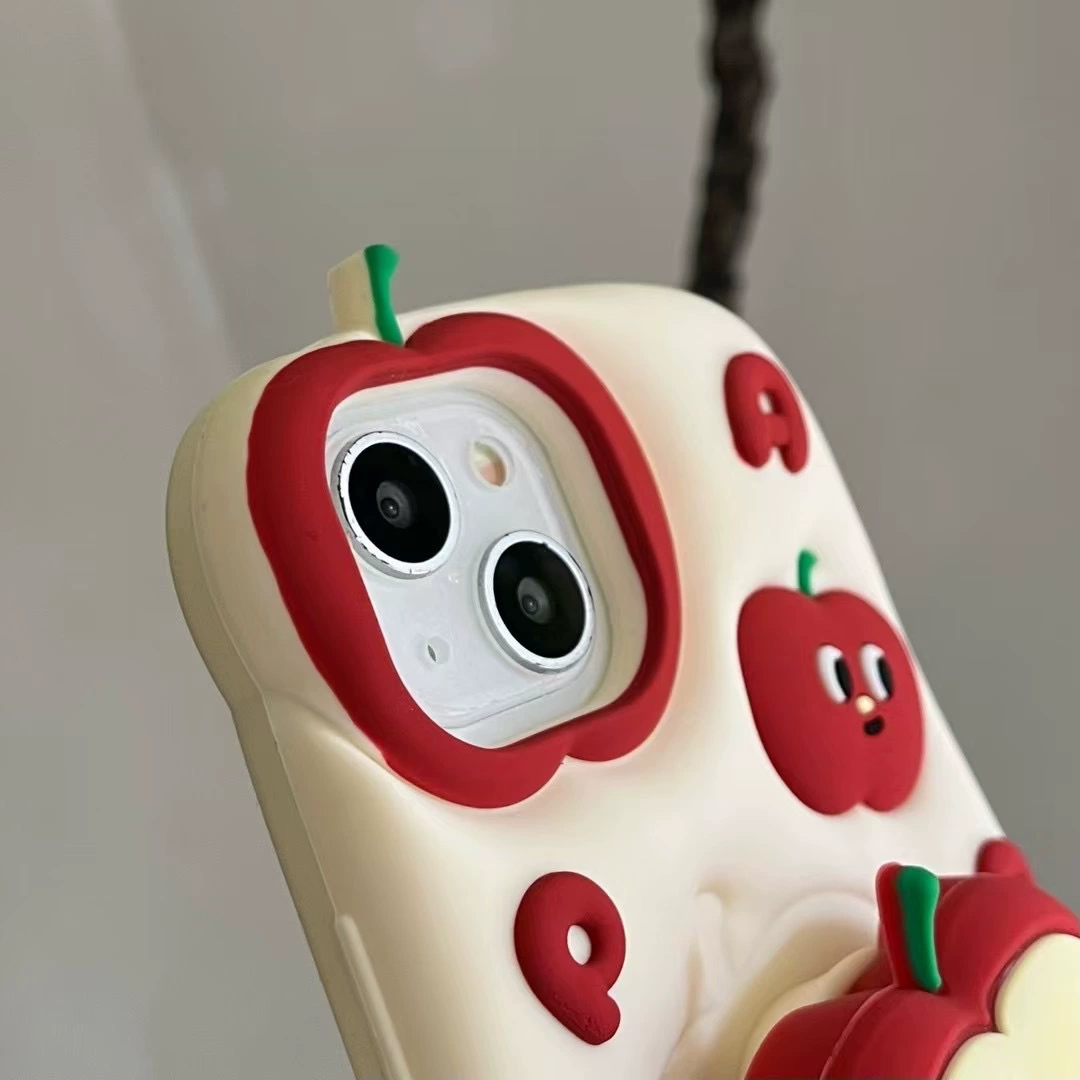 Яблоко, мультяшная миловидная линза, трубка, совместимо с iPhone 16, защитный чехол для телефона Pro, 14
