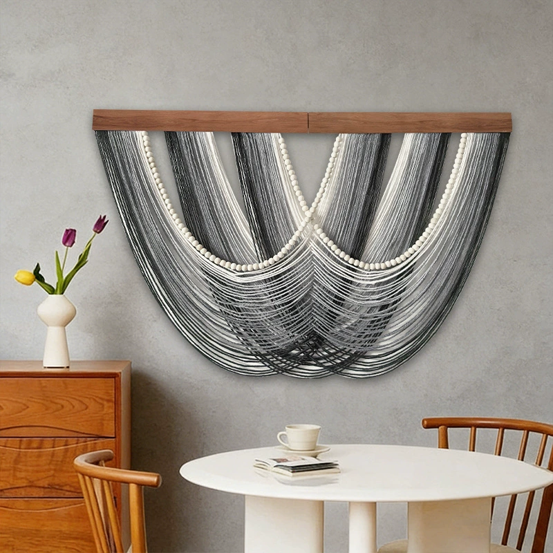 Gray cotton rope gradient tassel tapestry home decoration tapestry bohemian cross-border wall hanging wooden beads decoration