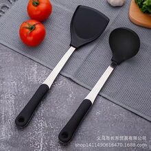硅胶夹柄锅铲平底锅铲家用201加厚4厘不锈钢炒菜煮汤厨具套装铲子