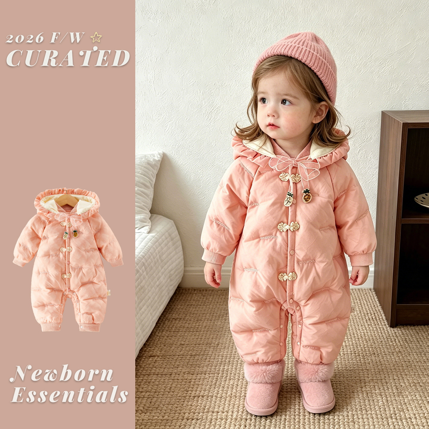 New Starting Point Clothing Baby down Jacket Jumpsuit for Girls, Super Cute Full-Moon Romper, Newborn Winter Warm Clothing