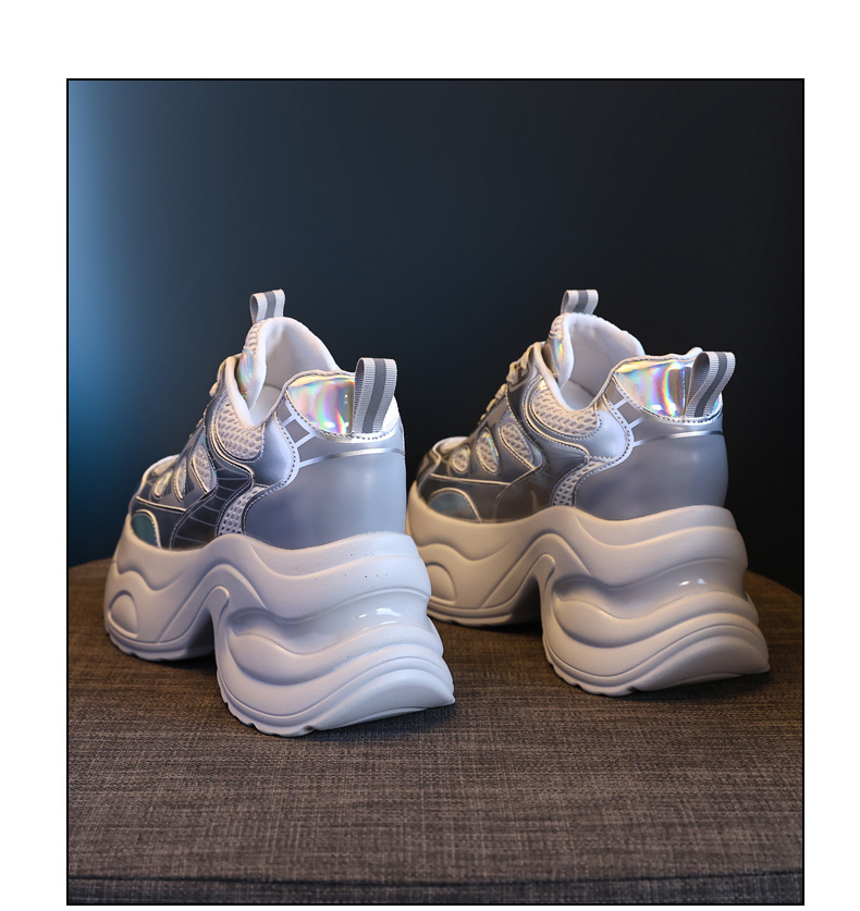 Giày sneaker nữ chunky đế dày độn cao bên trong, phong cách thể thao thường ngày — Màu trắng chi tiết 20