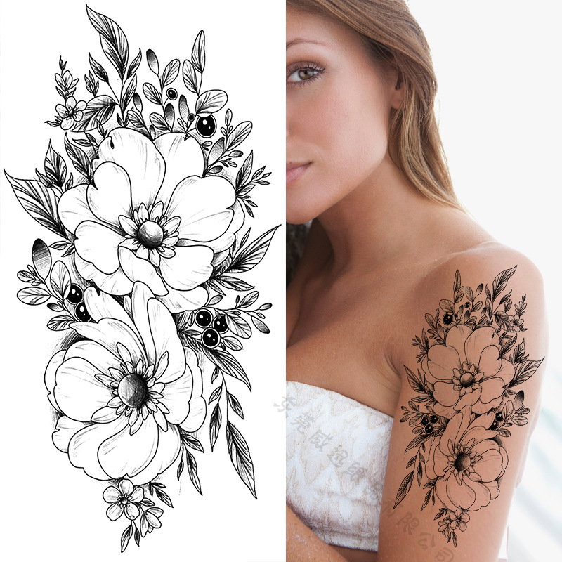 Tatuaje Temporal de Flores Boceto de Papel de Transferencia al Agua, Impresión por Transferencia de Agua, para Cuerpo image 79