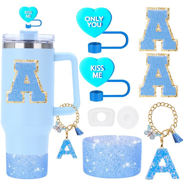 7pcs taza Stanley cuerda de mano colgante de silicona flor tapa de pajita bola de felpa colgante de copa cadena de taza de color