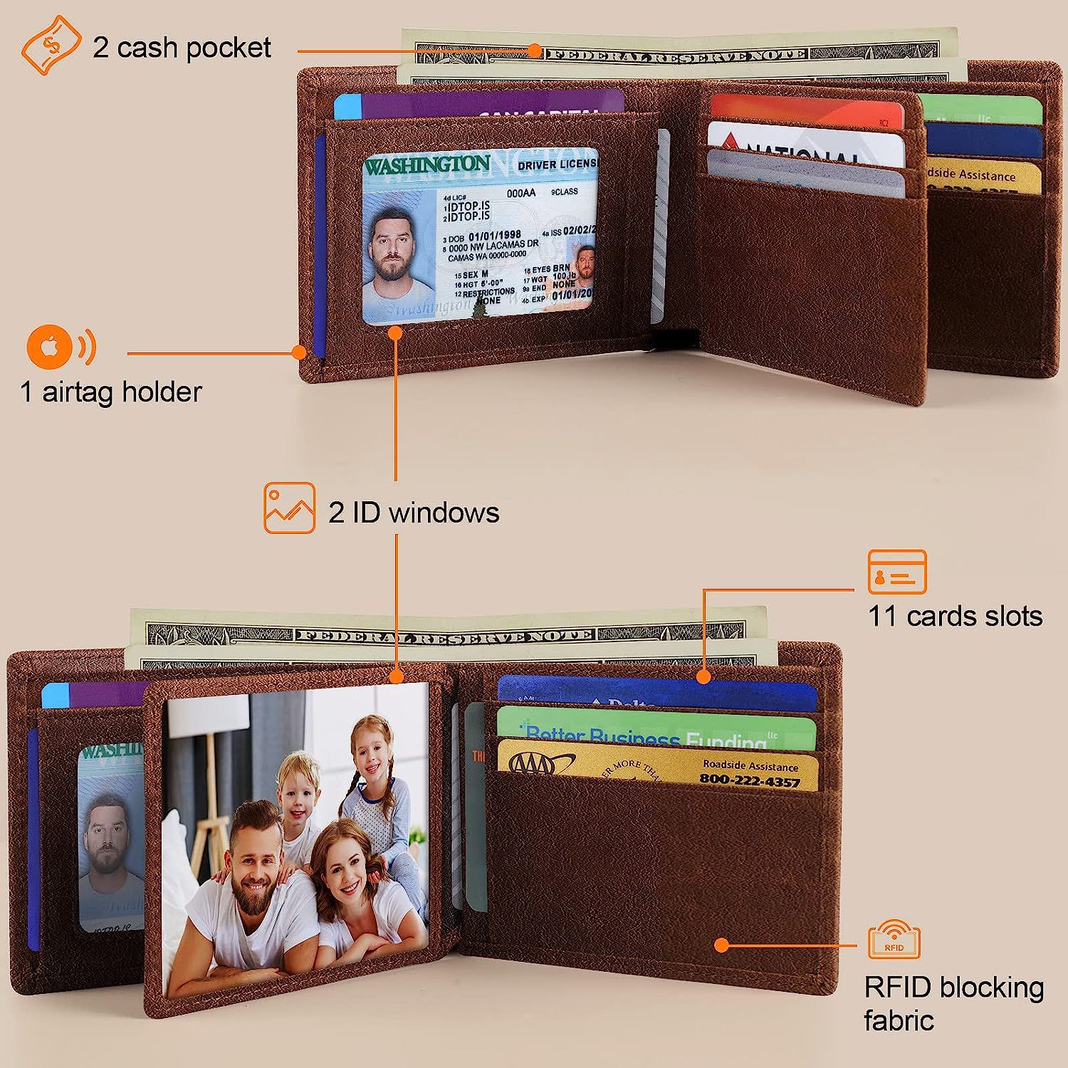 Cartera de cuero transfronteriza para hombres billetera rastreadora de productos genuinos portatarjetas de los hombres billetera de cuero de capa superior lisa