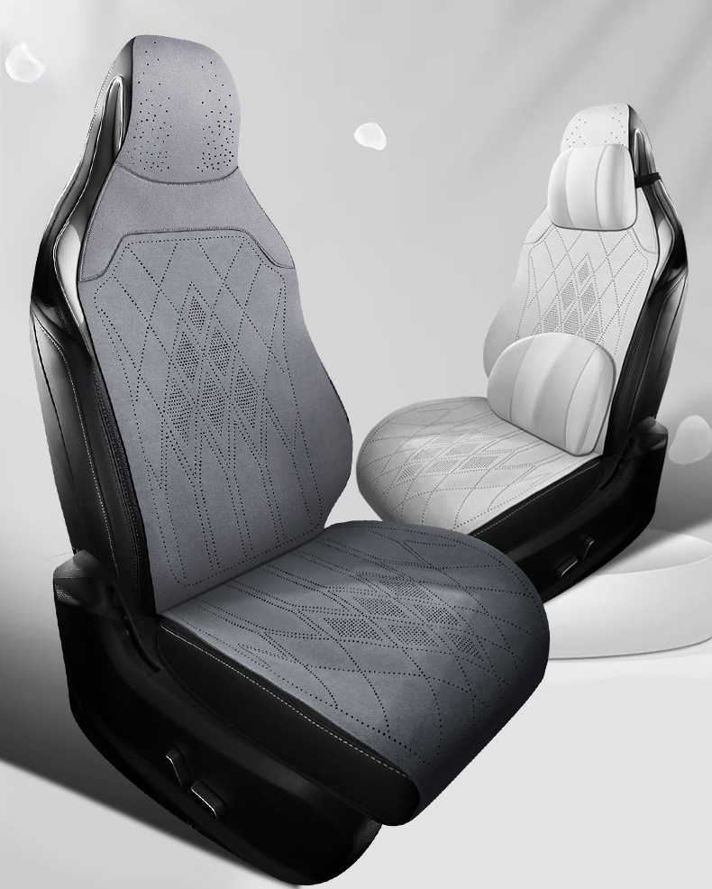 Car One-Piece Saddle Cushion, Universal for All Seasons, Suede Leather Perforated Breathable Seat Cushion, Seat Cover
