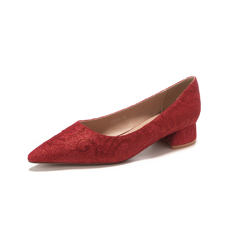 3333G Scarpe da donna con tacco basso, in raso, a punta, rosse, comode ed eleganti, per damigelle d'onore e feste_voghion.com