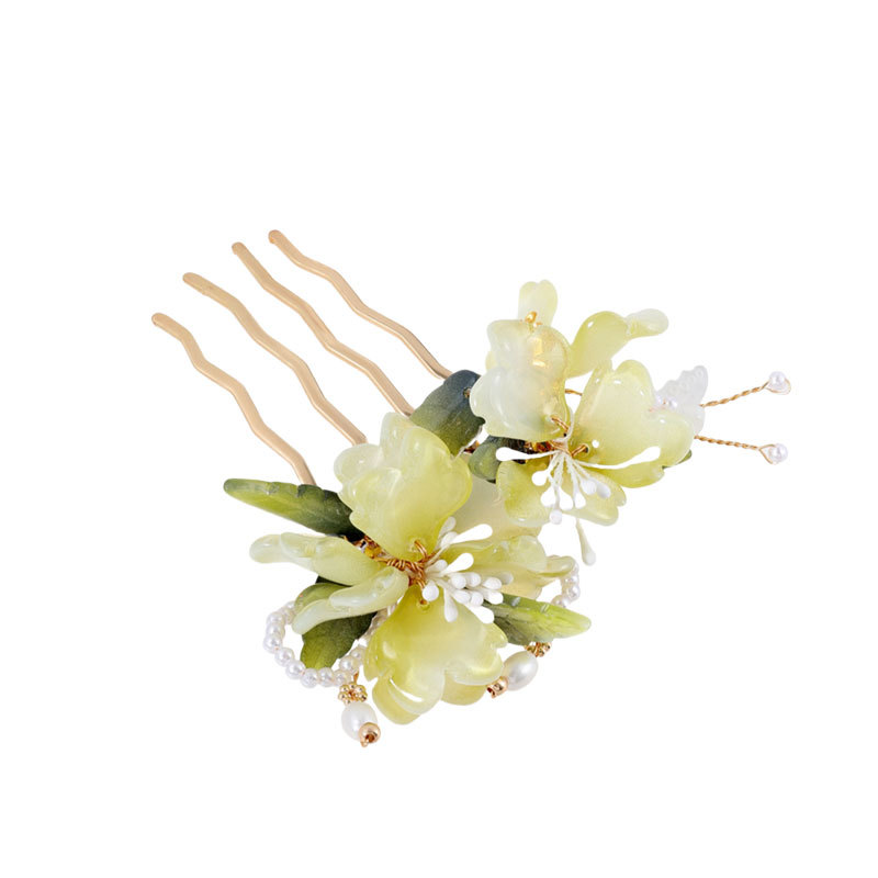 Peonía Peonía Peine Verde Fresco Peine Cheongsam Accesorios Peine Insertado Tocado Mujer Lado Fairy Beauty Bola Bola Accesorios para el cabello