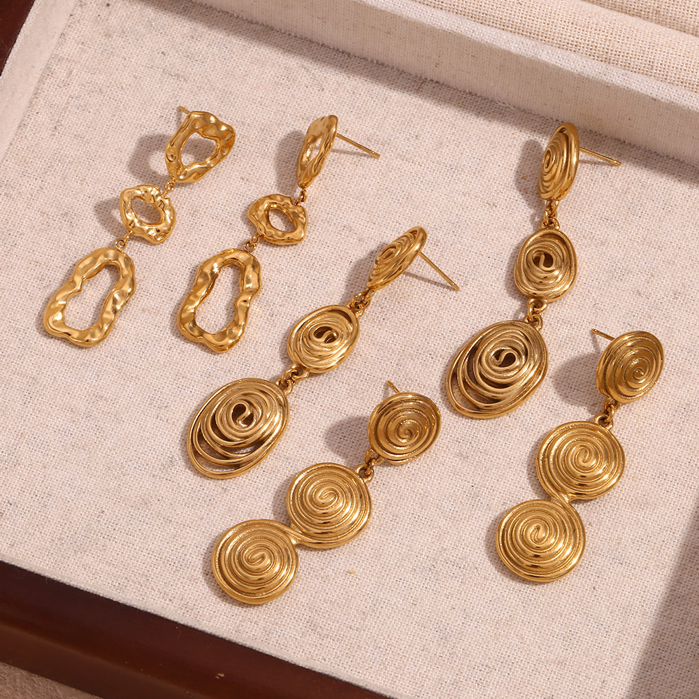 Non-fading Thread Ring Pendant Earring 18K Gold Stainless Steel Earrings