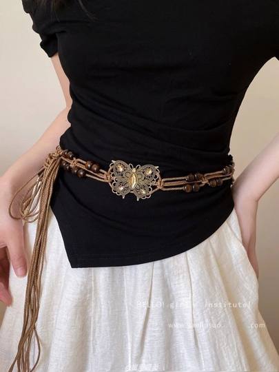 Bohemian Style Metal Bow Waist Rope Women's Spring and Summer New Retro Ethnic Style Waist Chain Versatile Drawstring Waist Chain