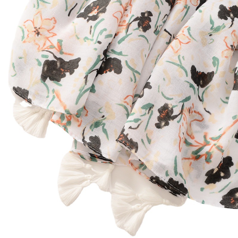 Simple artística elegante tinta pintura flor algodón y lino sensación bufanda suave aire acondicionado mantón protector solar viajes playa toalla