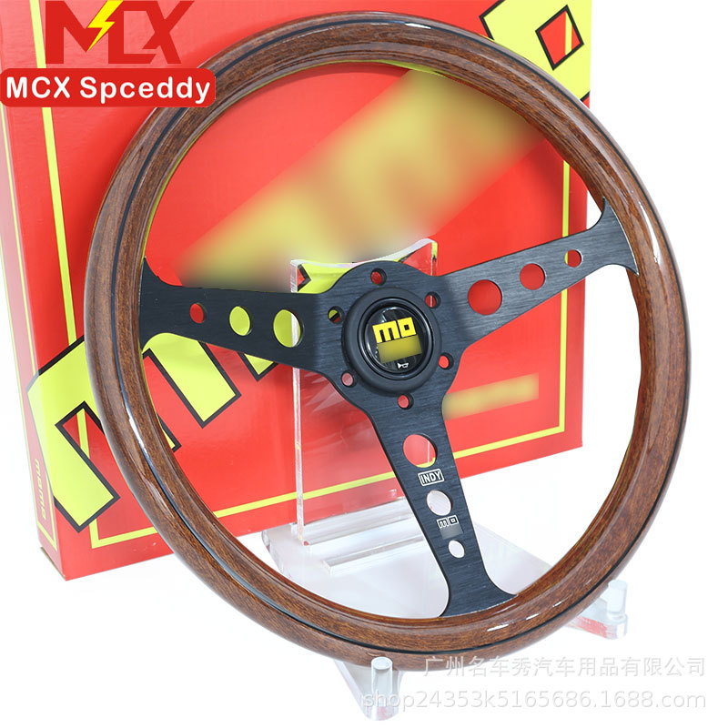 Factory Direct Sales Car Modified Mahogany Classic Steering Wheel 14inch Black Line Flat Competitive Universal Steering Wheel