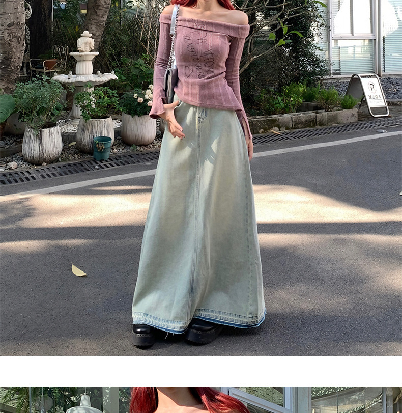 Light Color Retro Washed Denim Skirt | Lover’s Denim Long Skirt for Friends & Soulmates | same ANTHEM