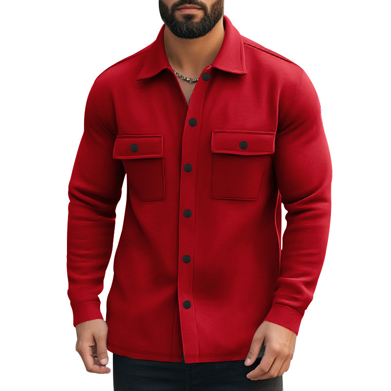 Amerikanische Kleidung mit Fleecekragen, mehreren Taschen, einreihig, einfarbige Freizeitjacke, Herrenjacke_voghion.com